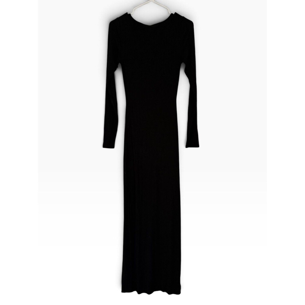 H&M Black Maxi Dress Long Sleeve Scoop Neck Stretch Bodycon L